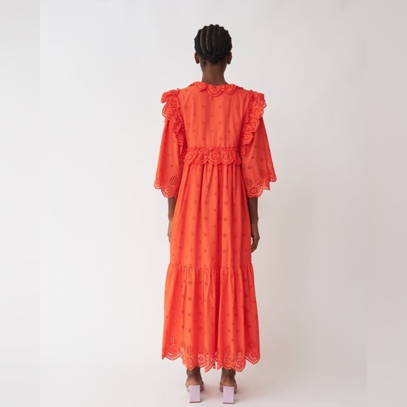 Stella Nova Barbara Joe Dress Eyelet Ruffle Maxi Size 36 US Small Orange Red EUC - Picture 2 of 10